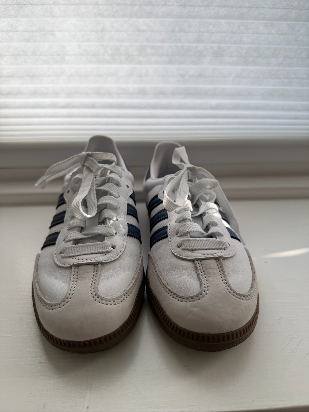adidas White Sneakers with Navy Three Stripes